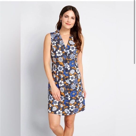 Modcloth Floral Midi Dress - Blue and Brown - Picture 1 of 15